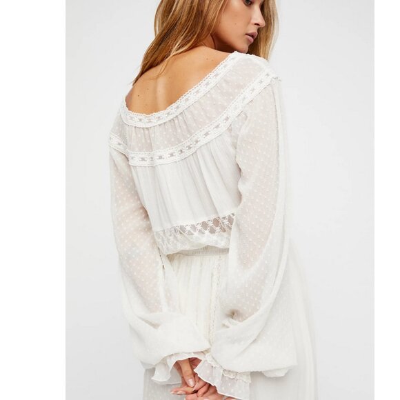 🤍 Free People White Lace Milkmaid “Tina” Maxi Dress | Boho Renn Faire Dream - Picture 4 of 17